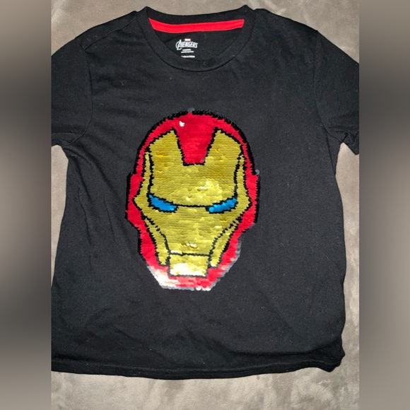 Marvel Avengers Iron‎ Man Reversible Sequin Big Face Superhero Costume T-Shirt - Picture 3 of 5